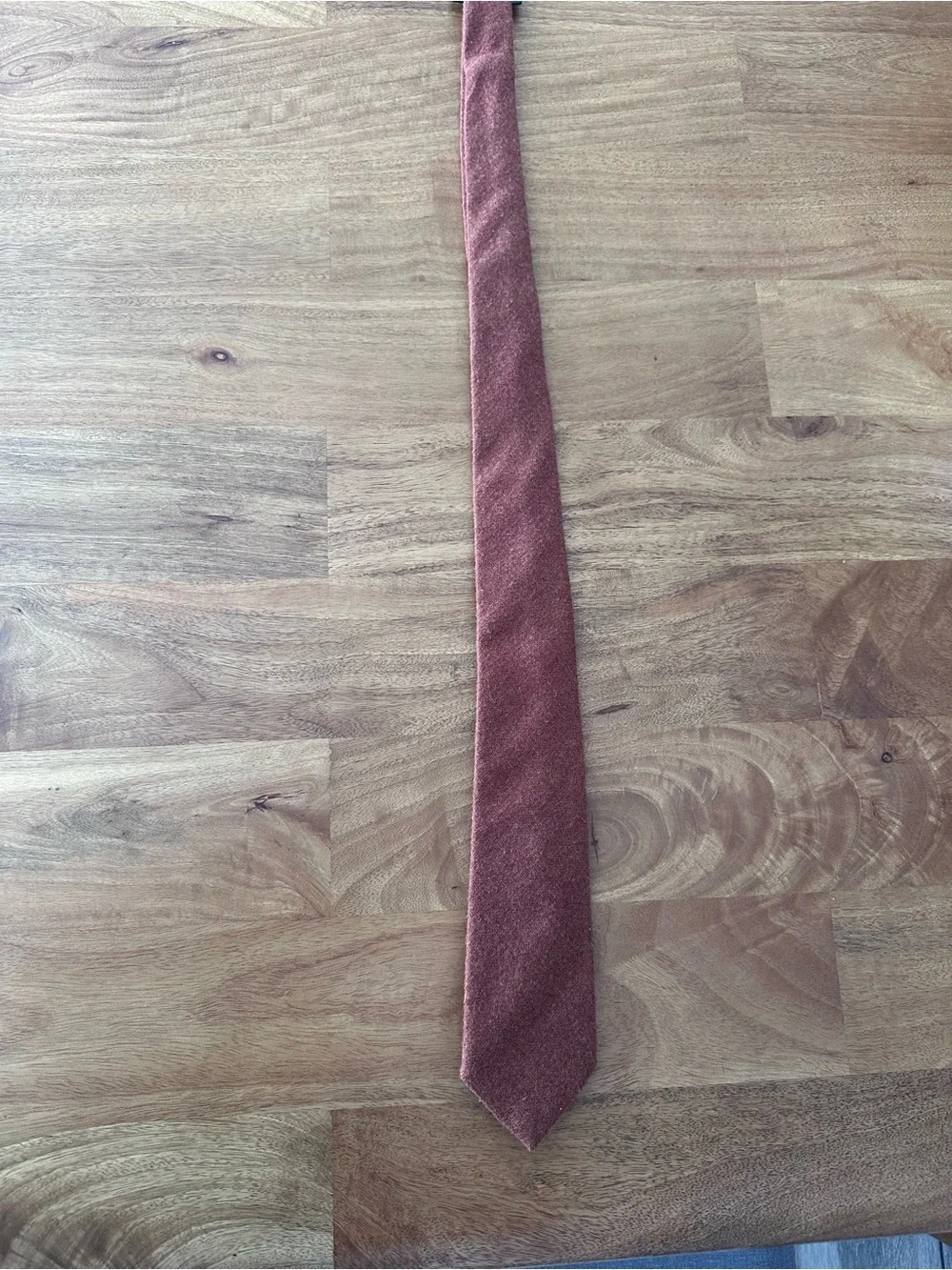 Vintage Tattersall Mens Terracotta Rust Orange Solid Wool Flannel Necktie